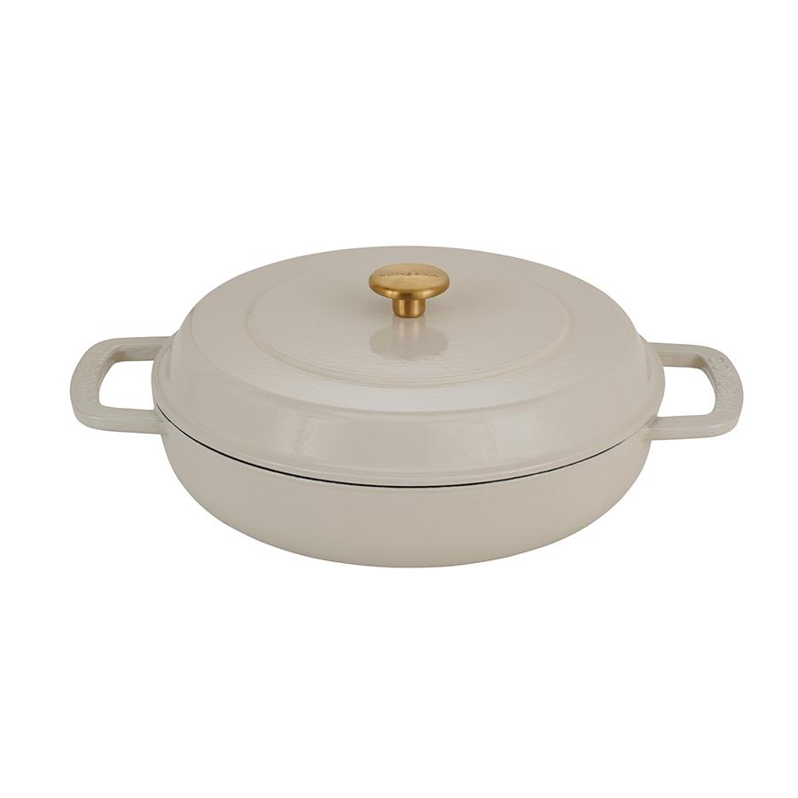Combekk braisergryde 28 cm – sand med guldfarvet knop