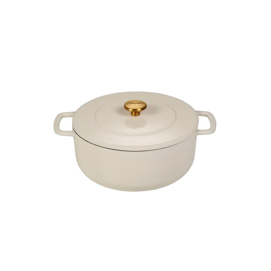 Combekk støbejernsgryde 24 cm – sand med guldfarvet knop