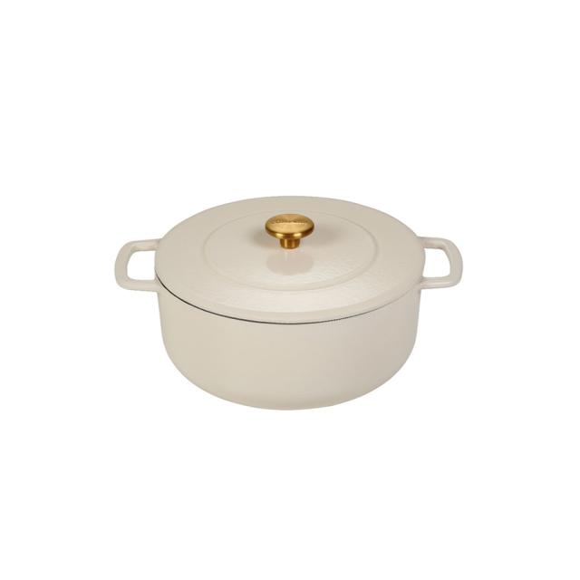 Combekk støbejernsgryde 24 cm – sand med guldfarvet knop