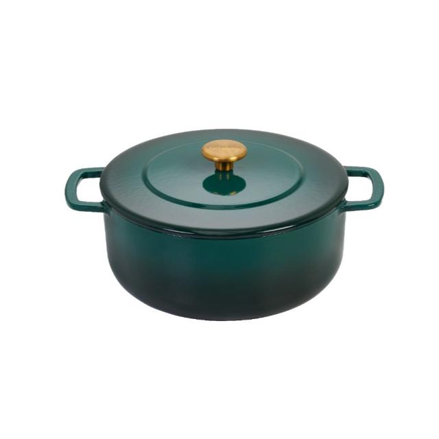 Combekk støbejernsgryde 24 cm – holly green med guldfarvet knop