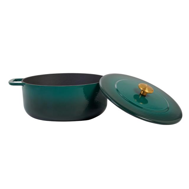 Combekk støbejernsgryde 24 cm – holly green med guldfarvet knop