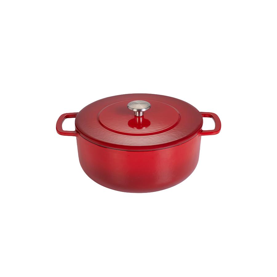 Combekk støbejernsgryde 24 cm – cherry med guldfarvet knop