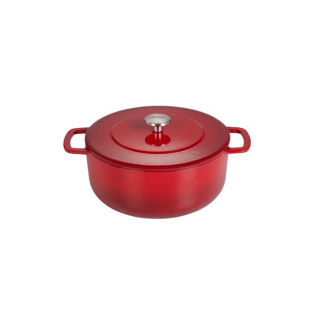 Combekk støbejernsgryde 24 cm – cherry med guldfarvet knop
