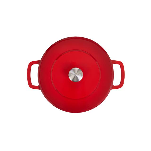 Combekk støbejernsgryde 24 cm – cherry med guldfarvet knop