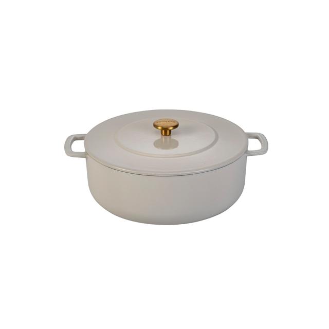 Combekk støbejernsgryde 28 cm – sand med guldfarvet knop