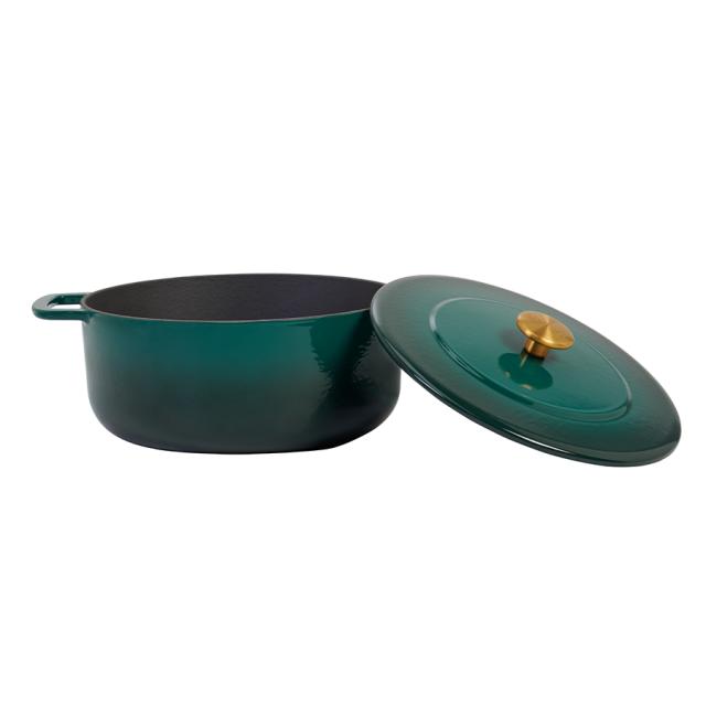 Combekk støbejernsgryde 28 cm – holly green med guldfarvet knop