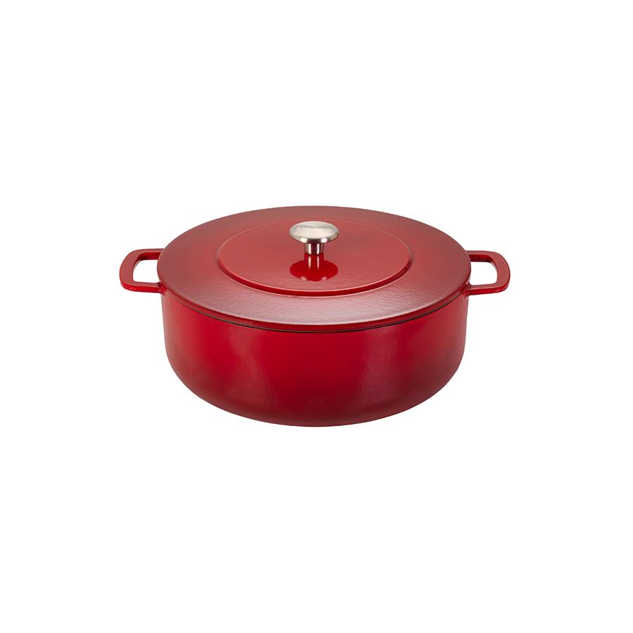 Combekk støbejernsgryde 28 cm – cherry med guldfarvet knop