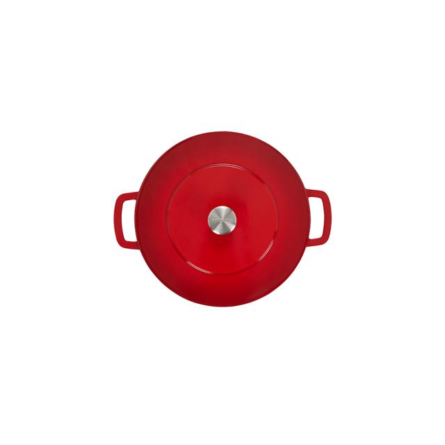 Combekk støbejernsgryde 28 cm – cherry med guldfarvet knop