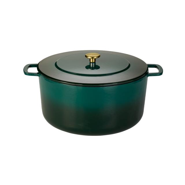 Combekk støbejernsgryde 32 cm – holly green med guldfarvet knop