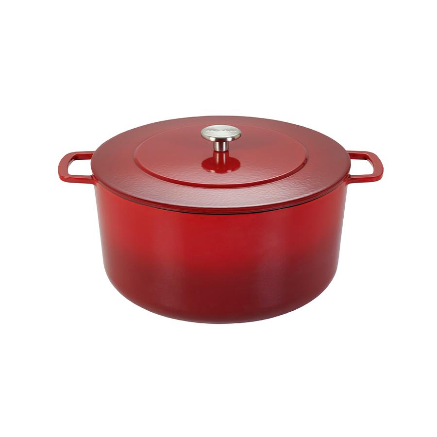 Combekk støbejernsgryde 32 cm – cherry med sølv knop