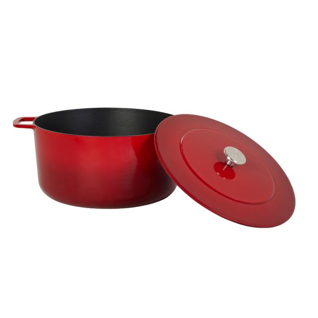 Combekk støbejernsgryde 32 cm – cherry med sølv knop