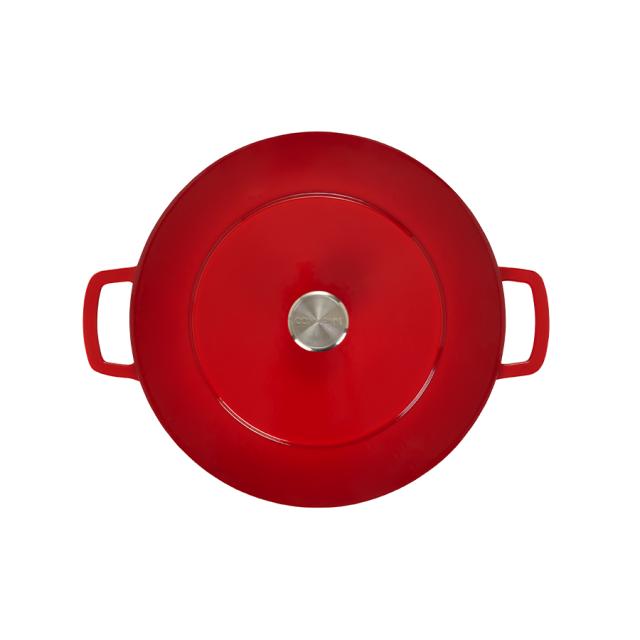 Combekk støbejernsgryde 32 cm – cherry med sølv knop