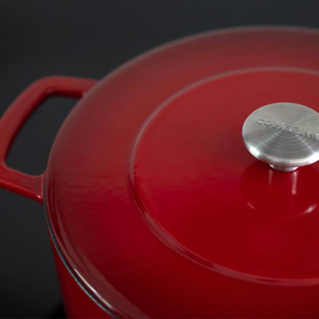 Combekk støbejernsgryde 32 cm – cherry med sølv knop