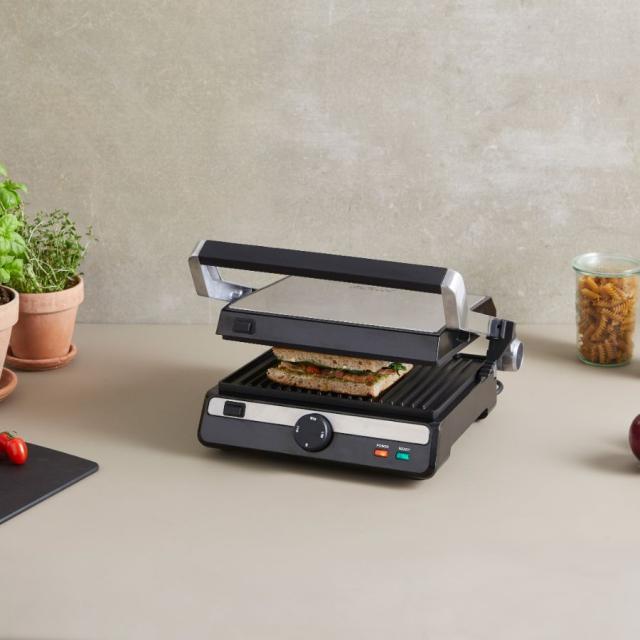 hâws kontaktgrill/paninigrill stål/sort, 2000W