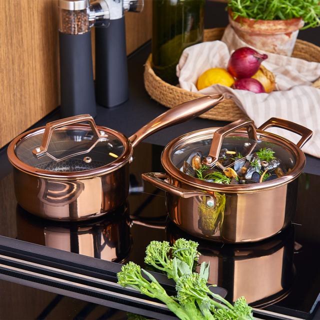 hâws santo hybrid kasserolle 1,5 L & gryde 2,2 L, rose gold – inkl. låg