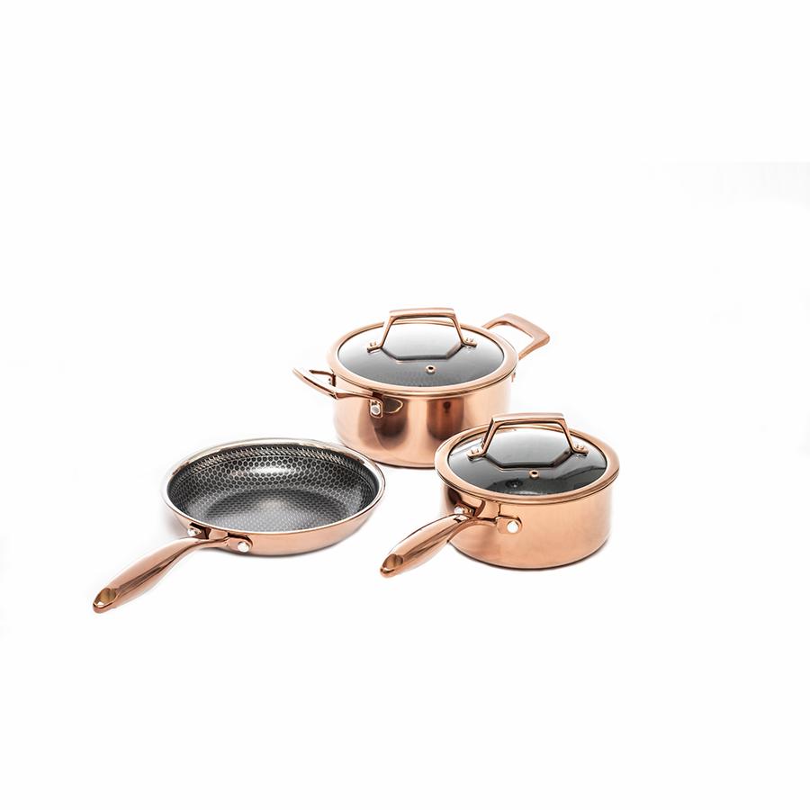hâws santo hybrid stegepande 20 cm & kasserolle 1,5 L & gryde 2,2 L, rose gold – inkl. låg