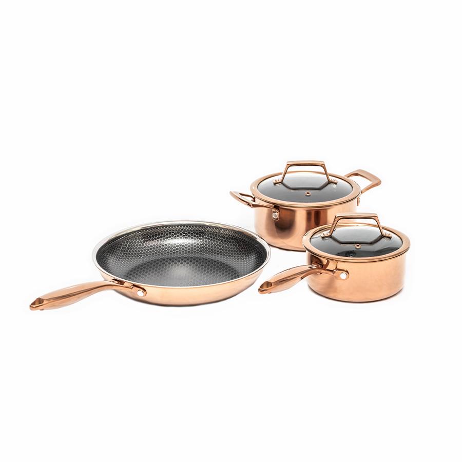 hâws santo hybrid stegepande 28 cm & kasserolle 1,5 L & gryde 2,2 L, rose gold – inkl. låg