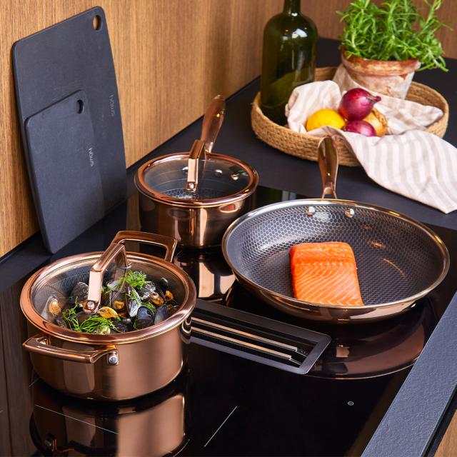 hâws santo hybrid stegepande 28 cm & kasserolle 1,5 L & gryde 2,2 L, rose gold – inkl. låg