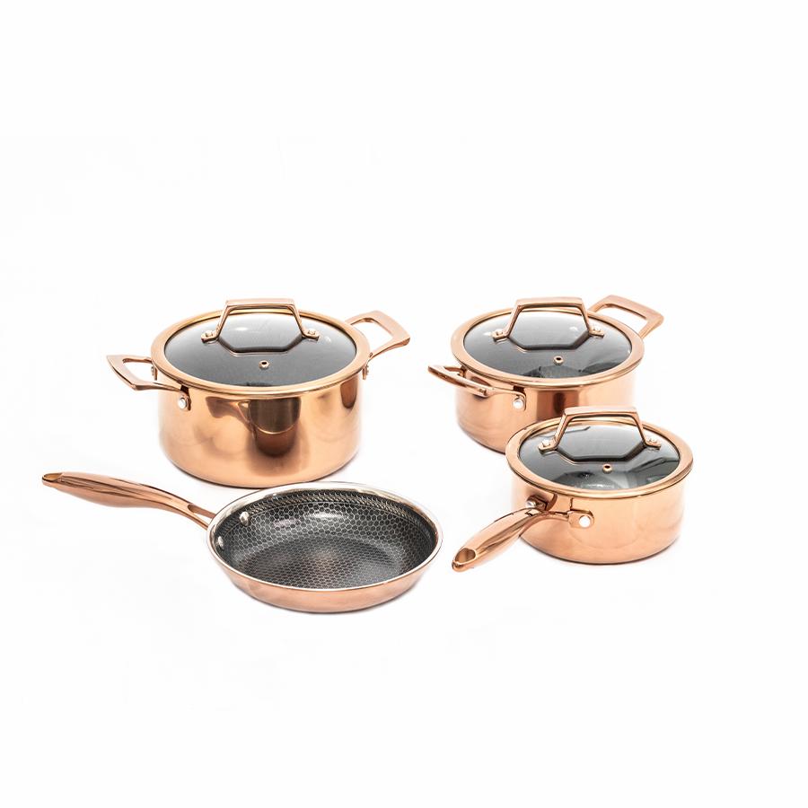 hâws santo hybrid stegepande 20 cm & gryde 1,5 + 2,2 + 3,4 L, rose gold – inkl. låg
