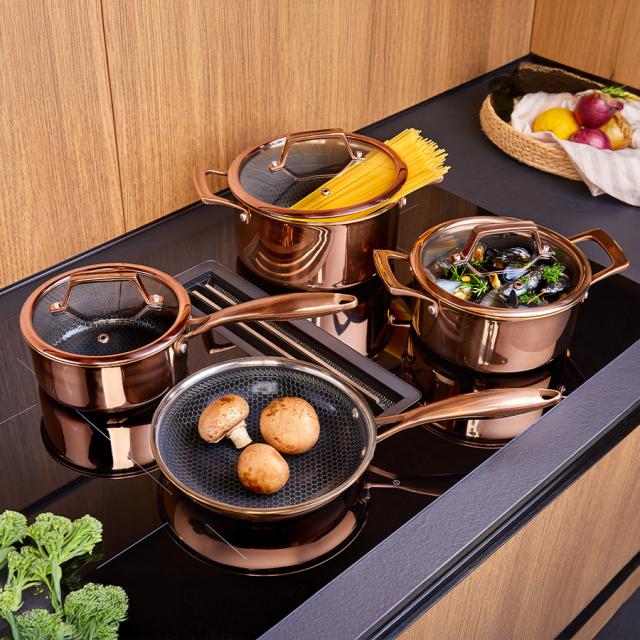 hâws santo hybrid stegepande 20 cm & gryde 1,5 + 2,2 + 3,4 L, rose gold – inkl. låg