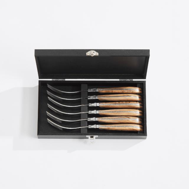 Laguiole by hâws steakgaffelsæt – 6 dele, oliventræ