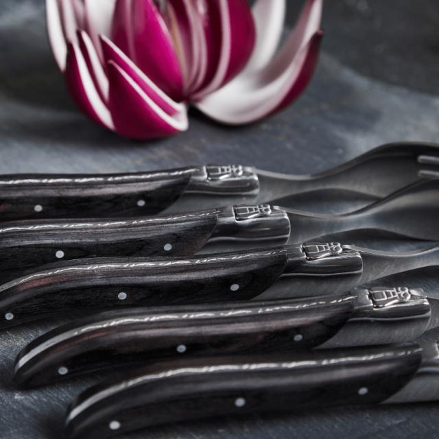 Laguiole by hâws steakgaffelsæt – 6 dele, sort træ