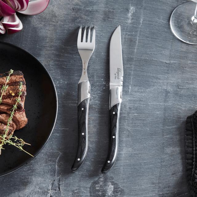 Laguiole by hâws steakgaffelsæt – 6 dele, sort træ